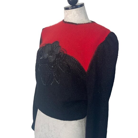 Michelle Stuart Vintage Womens Sweater Size 12 Black Mixed Knit Sequin Beaded - Picture 5 of 8